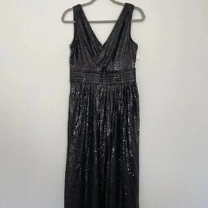 Kate Kasin Sequin Formal Cocktail Party Evening Maxi Dress Black Size 6